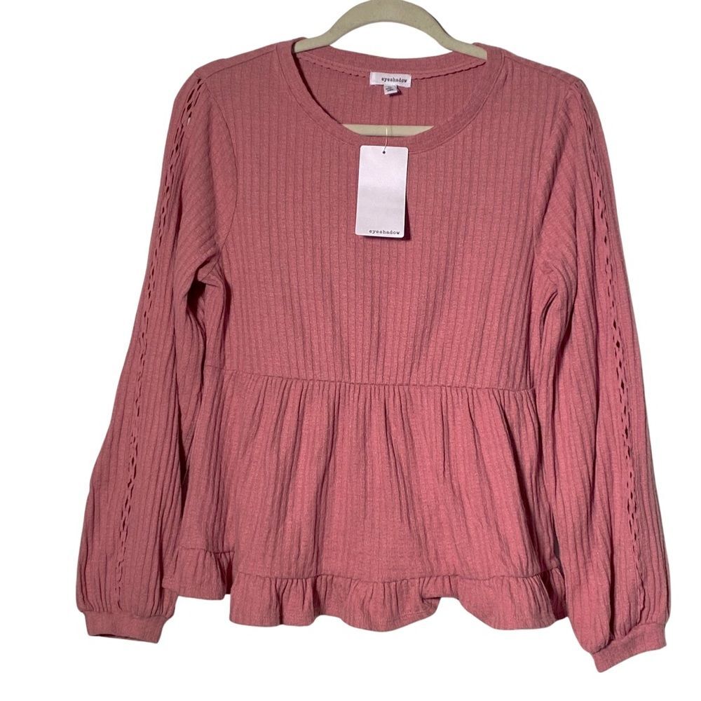 Eyeshadow Pink Y2K Babydoll Ruffle Cutout Sleeve‎ Top NWT Size M